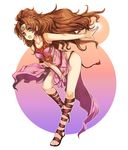  brown_eyes brown_hair circlet fire_emblem fire_emblem:_monshou_no_nazo fire_emblem:_shin_ankoku_ryuu_to_hikari_no_tsurugi kara_(color) linda_(fire_emblem) long_hair no_panties sandals solo thighs 