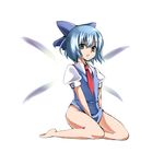  blue_hair bottomless cirno lowres natsunagi_takaki ribbon short_hair solo touhou wings 