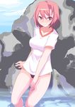  bad_id bad_pixiv_id blush breasts copyright_request gym_uniform johnny_funamushi large_breasts pink_hair short_hair silver_eyes smile solo 