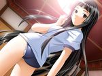  ass black_eyes black_hair blush buruma dutch_angle from_behind game_cg gym_uniform honda_naoki kuroda_rinzu lime-iro_senkitan long_hair looking_back non-web_source panties solo underwear very_long_hair white_panties 