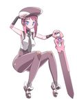  armpits bad_id bad_pixiv_id blue_eyes bodysuit copyright_request hat necktie pink_hair salute solo tensugi_takashi weapon 