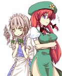  breast_envy breasts china_dress chinese_clothes dress flat_chest hong_meiling huge_breasts izayoi_sakuya maid multiple_girls natsuk touhou 