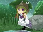  bad_id bad_pixiv_id blonde_hair eyes hat moriya_suwako muranisaki rain ribbon short_hair solo thighhighs touhou yamaishisaki 