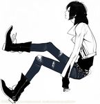  copyright_request denim fashion greyscale jeans male_focus monochrome pants punk rock solo takenaka 