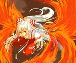  bangs fiery_wings fire fujiwara_no_mokou long_hair nugaa ribbon solo touhou white_hair wings 