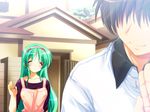  1boy 1girl blush dokidoki_oyakodon emily_(pure_dream) eyes_closed game_cg green_hair milf nemoto_kinuka outdoors rolling_star shining_star smile 