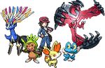  :d antlers bag black_eyes blue_eyes blue_jacket blue_pants brown_hair calme_(pokemon) chespin eyewear_on_head fennekin froakie full_body gen_6_pokemon hand_on_hip hat hidewomi holding holding_poke_ball jacket legendary_pokemon long_sleeves looking_at_viewer lowres open_clothes open_jacket open_mouth pants pixel_art poke_ball pokemon pokemon_(creature) pokemon_(game) pokemon_xy red_eyes red_hat round_teeth satchel shirt smile standing sunglasses talons teeth transparent_background white_shirt xerneas yellow_sclera yveltal 