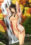  1girl absurdres black_hair breasts eiwa highres large_breasts long_hair nude official_art purple_eyes queen&#039;s_blade queen's_blade solo standing tomoe water wet 