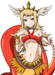  blonde_hair bracelet breasts circlet echidna_(p&amp;d) halter_top halterneck head_wings jewelry lamia long_hair medium_breasts monster_girl navel pointy_ears puzzle_&amp;_dragons smile solo tiara togeitai 