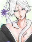  2013 bad_id bad_pixiv_id between_breasts blue_eyes breasts christie_(doa) dead_or_alive hachuurui japanese_clothes kimono lips off_shoulder short_hair snake solo white_hair white_snake 