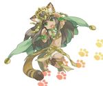  animal_ears ankle_lace-up anklet atsumu bad_id bad_pixiv_id barefoot bastet_(p&amp;d) brown_hair cat_ears cat_tail cross-laced_footwear crown egyptian fang green_eyes jewelry long_hair midriff navel paw_pose paw_print puzzle_&amp;_dragons solo tail 