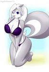  bagelcollector big_breasts bikini blue_eyes breasts chloe_sinclaire cleavage clothed clothing female hair looking_at_viewer mammal rodent skimpy skunk smile squirrel swimsuit tongue white_hair 