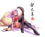  bare_shoulders boots breasts cleavage elbow_gloves fate/stay_night fate_(series) glasses gloves hat high_heels large_breasts legs long_hair long_legs new_year orange541 purple_eyes purple_hair rider sack santa_costume santa_hat shoes snake solo thigh_boots thighhighs thighs very_long_hair 