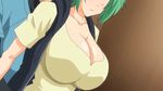  aiba_matsuri animated animated_gif blush bounce bouncing_breasts breast_press breasts cleavage green_hair huge_breasts nipples open_mouth oppai_heart undressing 