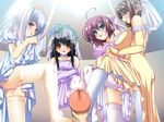  4girls aqua_eyes ass black_hair blush bottomless brown_hair dress feet footjob game_cg glasses goshujinsama_daisuki ichijou_ema kuu_spitfire legwear multiple_footjob multiple_girls murakumo_sakura no_shoes red_eyes shishiouin_hime thighhighs uncensored wedding_dress yatsuha_kanan 