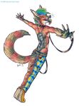  canine clothed clothing collar colorful ear_piercing half-dressed jackal leash male mammal nipple_piercing nipples piercing rainbow solo tongue tongue_out toots topless 