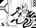  bed breasts brian_mcpherson cervine deer female harem_(character) hooves hug jewelry lesbian lying mammal necklace nipple_piercing nipples nude on_side piercing pussy side_boob sketch skunk striped_tail vicki 