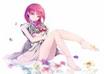  bare_legs barefoot dress flower magi_the_labyrinth_of_magic mizuno_(iori-amu) morgiana petals red_eyes red_hair reflection sitting solo 