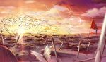  arrow battlefield bird blood bloody_weapon cloud corpse crow death eyes flag flock grass karesuki no_humans pixiv_fantasia pixiv_fantasia_sword_regalia planted_arrow planted_sword planted_weapon projected_inset sky sunset sword twilight weapon 