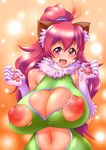  1girl animal_ears areolae blush breasts cat_ears erect_nipples female highres huge_breasts long_hair navel nippleless_clothes nipples open_mouth perisie pink_eyes pink_hair puffy_nipples ryoi smile solo star_ocean star_ocean_first_departure torn_clothes 