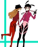  animal_hat bad_id bad_pixiv_id bodysuit bunny_hat cat_hat evangelion:_3.0_you_can_(not)_redo glasses hat jacket makinami_mari_illustrious multiple_girls neon_genesis_evangelion pink_bodysuit rebuild_of_evangelion sagari24 shikinami_asuka_langley souryuu_asuka_langley track_jacket w 