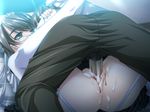  1girl aqua_eyes bed blood blush brown_hair clothed_sex cum game_cg glasses goshujinsama_daisuki ichijou_ema maid penis sex uncensored vaginal virgin yatsuha_kanan 