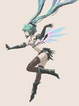  boots closed_eyes elbow_gloves fingerless_gloves floating_hair full_body gloves green_hair hatsune_miku ichi_inaru long_hair midriff simple_background solo thighhighs twintails vocaloid 