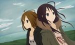  akiyama_mio bad_id bad_pixiv_id black_eyes black_hair brown_eyes brown_hair chrisebi cloud day hirasawa_yui k-on! k-on!_movie long_hair multiple_girls singing! sky wind 