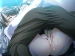  1girl aqua_eyes bed blood blush brown_hair clothed_sex game_cg glasses goshujinsama_daisuki ichijou_ema maid penis sex uncensored vaginal virgin yatsuha_kanan 