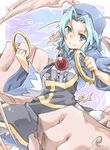  blue_eyes blue_hair clenched_hands dress hood jewelry kesa kumoi_ichirin pendant ring shag short_hair smile touhou unzan 