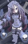  1girl artist_request ghost long_hair monster_girl mukai_keiichirou original purple_eyes purple_hair skull sleeves_over_hands sleeves_past_wrists solo stitches striped striped_legwear striped_thighhighs thighhighs thighighs 