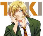  blonde_hair blue_eyes blush code:breaker fujiwara_toki male_focus necktie nonhomo_gyunyu one_eye_closed school_uniform smile solo 