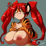  big_breasts breasts bust chalo chest_tuft fangs feline female fur green_eyes hair hands_on_breasts hanging_breasts long_hair mammal nipples one_eye_closed pigtails red_hair sandy_(las_lindas) tiger tiger_ears tiger_stripes tuft under_boob wink 