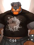  biceps big_muscles canine chubby dog ear_piercing facial_hair facial_piercing grisser hairy male mammal musclegut muscles nose_piercing nose_ring piercing rottweiler solo 