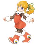  blonde_hair blue_eyes boots feral_lemma knee_boots pantyhose ponytail red_skirt rockman roll skirt solo 