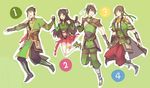  3boys bad_id bad_pixiv_id brother_and_sister brothers brown_eyes flower green_eyes guan_ping guan_suo guan_xing guan_yinping hachimaki hair_flower hair_ornament hat headband holding kyuuta long_hair multiple_boys shin_sangoku_musou shin_sangoku_musou_7 siblings skirt 