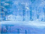  fog forest landscape nature no_humans original reflection river scenery snow traditional_media tsuru 