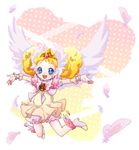  angel_wings bare_legs blonde_hair bloomers blue_eyes brooch candy_(smile_precure!) choker double_bun earrings feathers full_body jewelry kamabo_ko outstretched_arms personification polka_dot polka_dot_background precure royal_candy shoes short_hair skirt smile smile_precure! solo spread_arms tiara underwear white_bloomers white_choker wings wrist_cuffs 