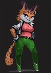  belt big_breasts bittenhard breasts ear_piercing feline female lynx mammal miyu miyu_lynx nintendo piercing purple_eyes smile star_fox video_games 