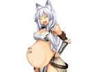  animal_ears animated animated_gif belly breasts capcom hand_on_stomach monster_hunter navel pregnant silver_hair 