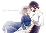  1girl bad_id bad_pixiv_id black_hair closed_eyes couple dress earrings hetero holding_hands howl_(howl_no_ugoku_shiro) howl_no_ugoku_shiro jewelry pendant smile sophie_(howl_no_ugoku_shiro) sorax2112 studio_ghibli 