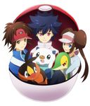  blue_hair brown_hair double_bun hue_(pokemon) kyouhei_(pokemon) long_hair mei_(pokemon) oshawott poke_ball pokeball pokemon pokemon_(game) pokemon_bw2 short_hair snivy spiked_hair spiky_hair tepig twinbuns twintails 