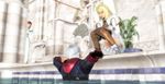  3d blonde_hair devil_may_cry gloves green_eyes hair_ornament kyrie long_hair nero_(devil_may_cry) pyrrha_alexandra sitting skirt soul_calibur soulcalibur_v thigh_boots thighhighs xnalara 