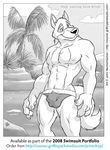 abs anthro beach biceps bulge canine clothed clothing cooner fur half-dressed male mammal muscles nipples palm_tree pecs portfolio pose seaside sketch solo standing swimsuit topless underwear water wolf 