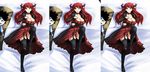  absurdres blush breasts choker cleavage dakimakura dakimakura_(object) demon_girl dress hair_ornament highres huge_breasts julioalqae large_breasts long_hair looking_at_viewer maou_(maoyuu) maoyuu_maou_yuusha multiple_views pillow red_hair simple_background smile 