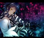  blue_hair breasts cleavage d.gray-man dark_skin dress drugstore04 ribbon road_kamelot short_hair small_breasts smile yellow_eyes 