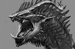  dragon fangs feral greyscale horn kezrek monochrome plain_background scales spines teeth tusks 