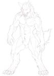  auric balls biceps canine claws flaccid line_art male mammal muscles nipples nude open_mouth pecs penis plain_background sheath teeth vein veins were werewolf white_background wolf 