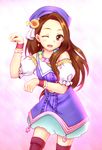  ;d brown_hair colorized fang hat idolmaster idolmaster_(classic) idolmaster_2 long_hair minase_iori one_eye_closed open_mouth palace_of_dragon_(idolmaster) paw_pose rettoukanpolka smile solo wrist_cuffs 