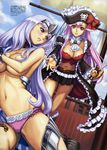 2girls absurdres annelotte breasts captain_liliana eiwa hat highres large_breasts long_hair miniskirt multiple_girls official_art panties pink_eyes pirate pirate_hat queen&#039;s_blade queen&#039;s_blade_rebellion queen's_blade queen's_blade_rebellion short_skirt skirt smile sword tiara torn_clothes underwear weapon white_hair 